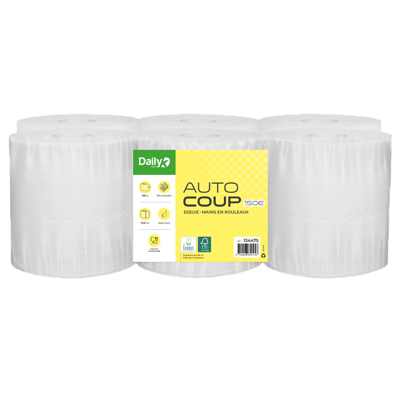 TEMU Essuie-mains - Rouleau 150 m - 2 plis - AUTOCOUP 150E - Pure blanc - - Colis de 6 rouleaux