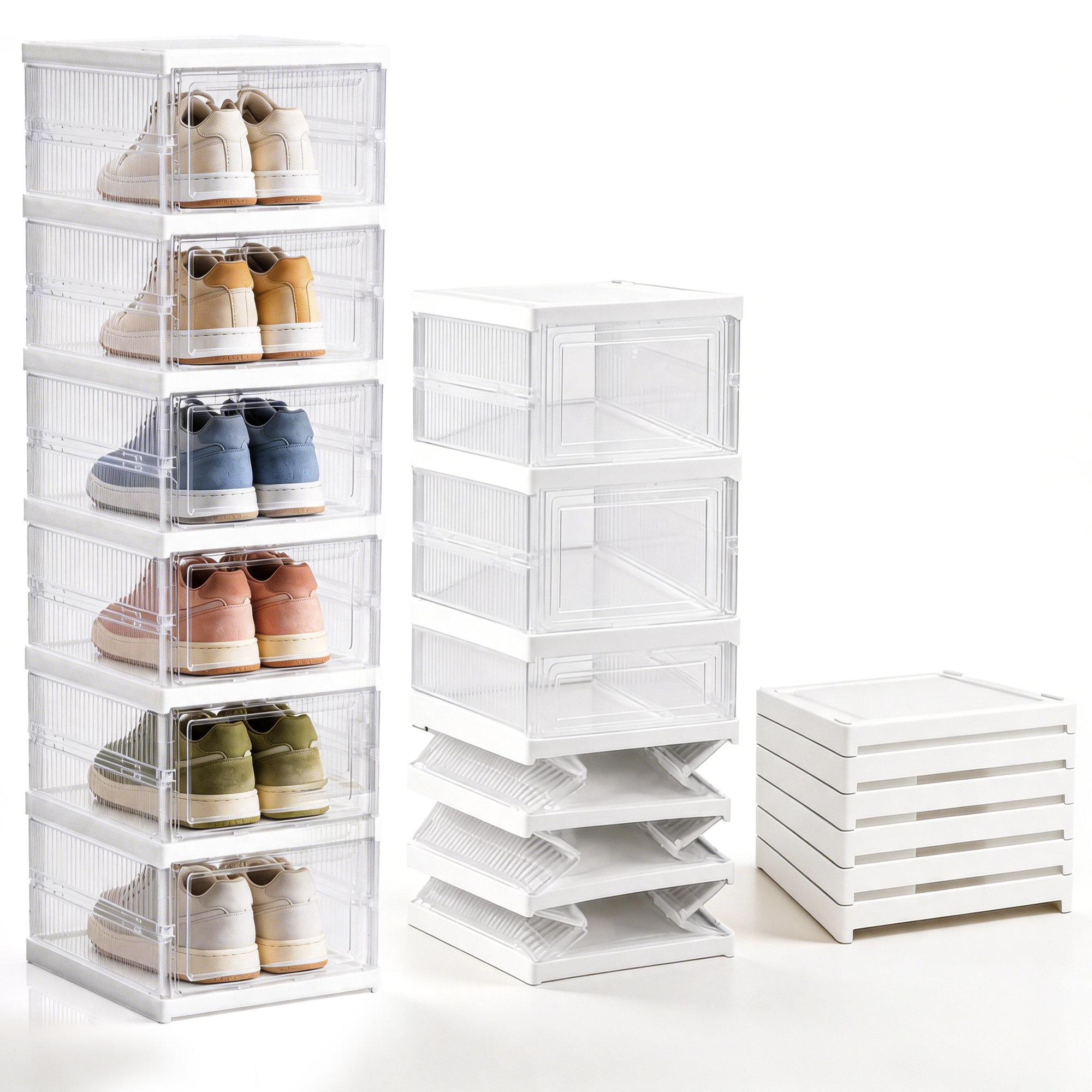 TEMU Organizador de Zapatos Plegable Sin Instalación, 6 Niveles, Puerta Transparente Antipolvo 105X34.5X25cm