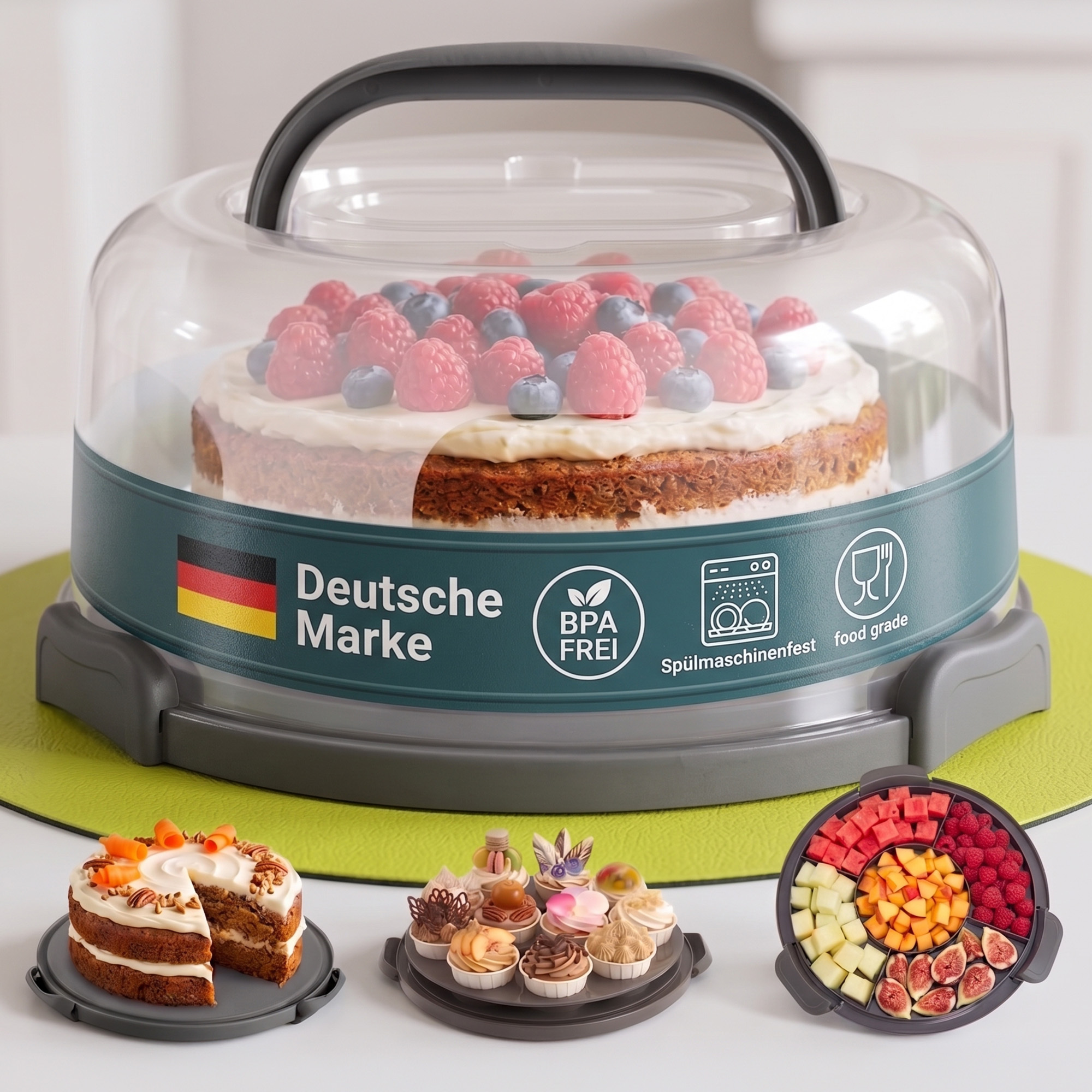 Image of Round Cake Transport Box, Cake Carrier With Lid And Handle. Box With Cover, Storage Container, Cake Container, Cake Plate, Bpa-free Cake Box, Cake Carrier, Cake Plate, Cake Cover