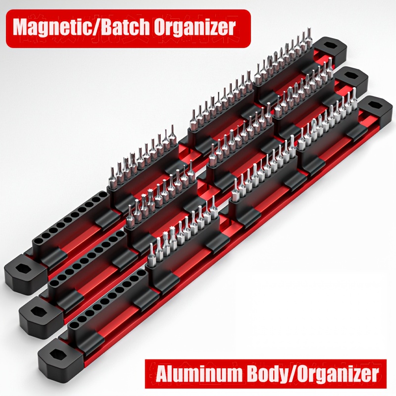 TEMU 3pcs Drill Bit Holder, 1/4 Inch Hex Shank Bit Organizer With Magnetic Base, Detachable Screwdriver Bit Storage Rail For Workshop, Garage & Tool
