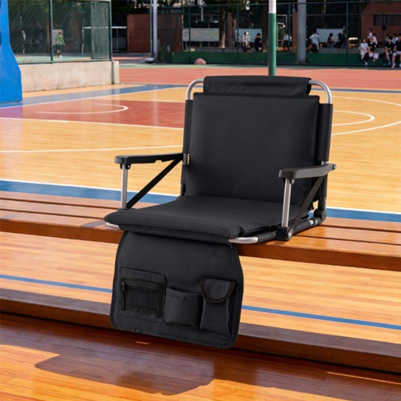 Image of Foldable Stadium Seat, Chairs With Back Support & Padded Cushions, Portable Chairs With Armrest, Cup Holder, Front Organizer & Back Storage Pocket, Shoulder Strap For Outdoor Sports Events