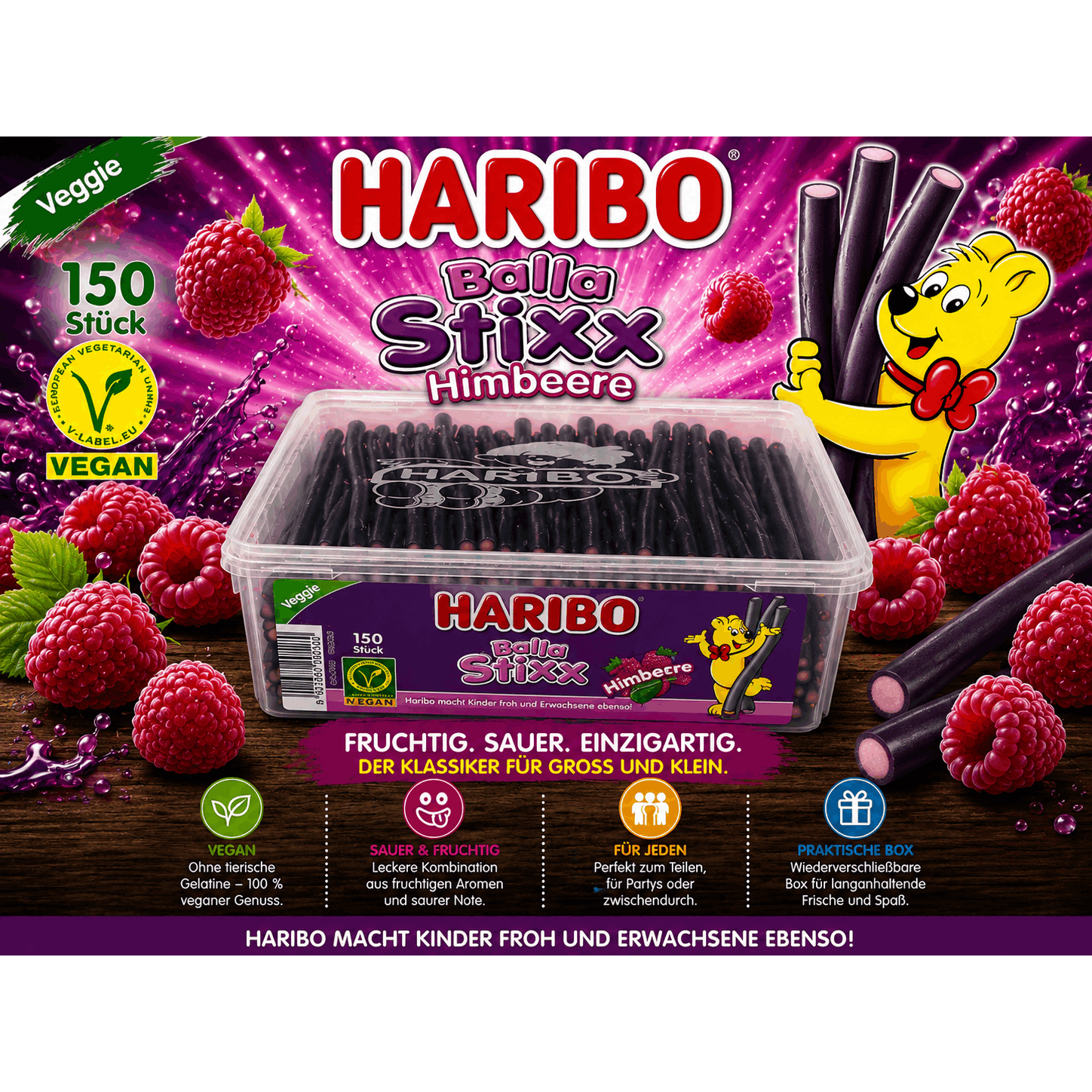 Haribo Balla Stixx Himbeere 150er 1125g