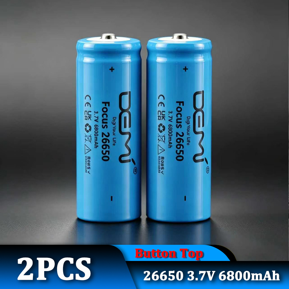 TEMU Demi 2/4pcs 26650 Battery 3.7v 6800mah Rechargeable Li-ion Batteries, High Capacity Button Top Battery For Heavy-duty Led Torch, Toy
