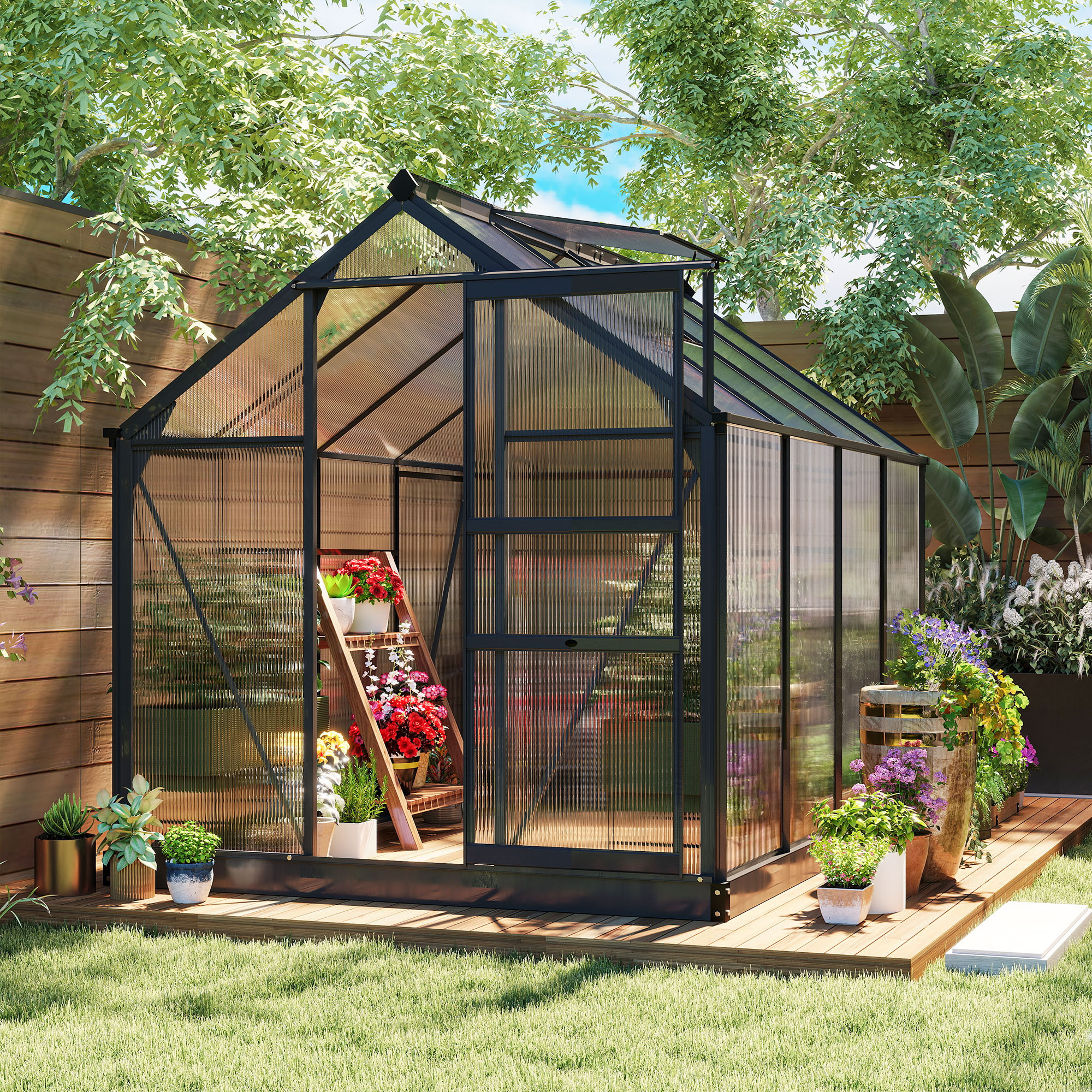 Greenhouse Aluminum 4.79m² 190x252x201cm With Foundation Skylight Sliding Door 4mm Plates, Uv-resistant Greenhouse For Growing Tomatoes, Plants, And Early Vegetables For Outdoor Garden.