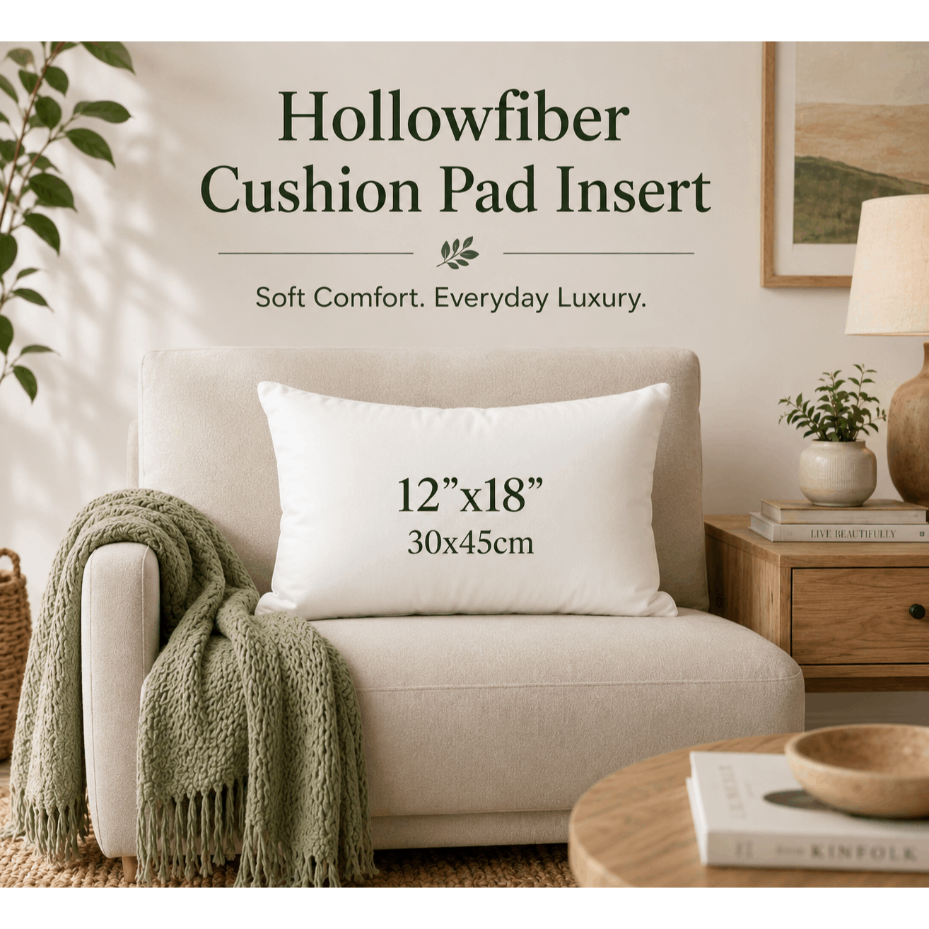 TEMU T2 Oblong Cushion Pad Insert 12'' X 18'' Filled With Soft Hollow Fiber Filling For Sofa Chair Bed And Decorative Cushions