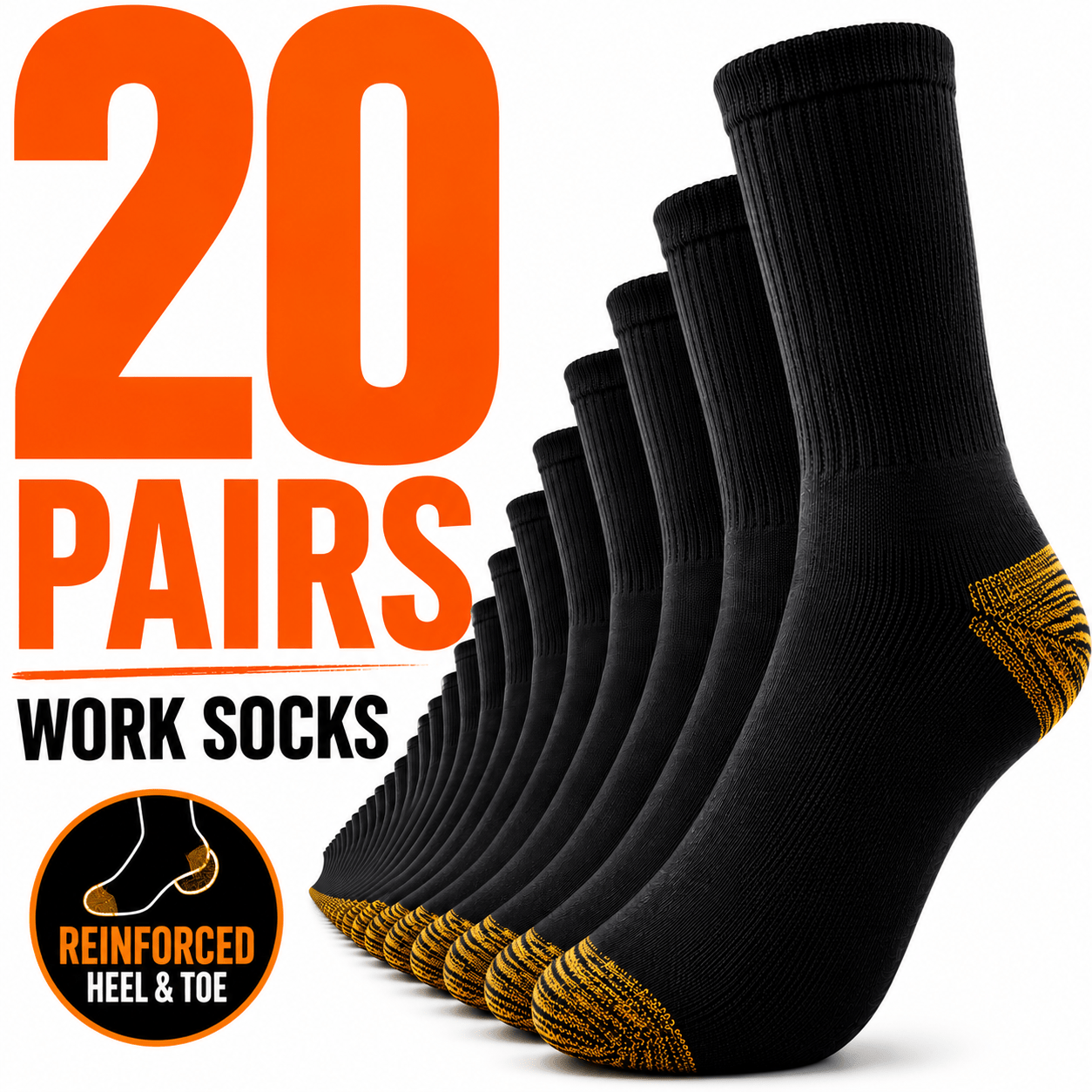 TEMU 20 Pairs Men’s Work Socks – Heavy Duty Cotton-rich, Cushioned Heel & Reinforced Toe, Breathable & Durable | Uk 6–11