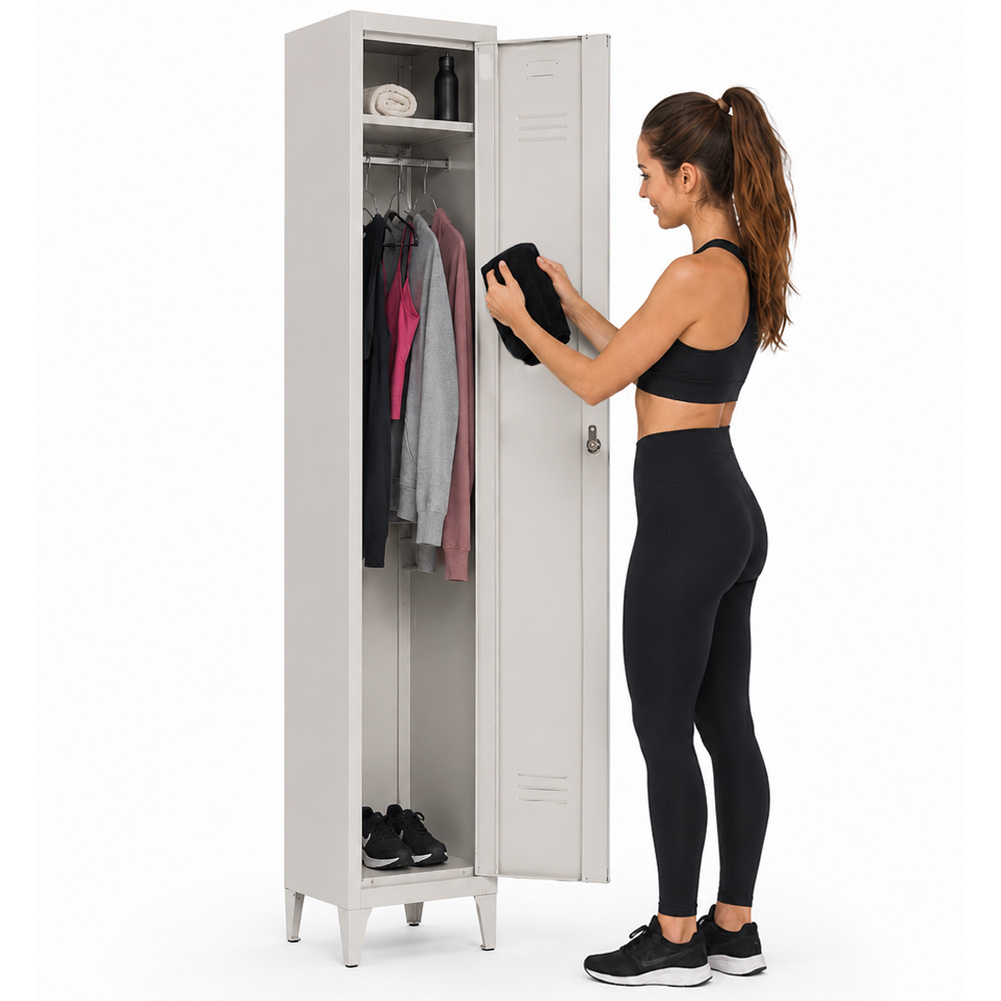 TEMU BAKAJI Armadio da Spogliatoio in Metallo con Chiusura a Chiave, Armadietto Slim Grigio 1 Anta, Ripiano e Appendiabiti, Mobile Guardaroba