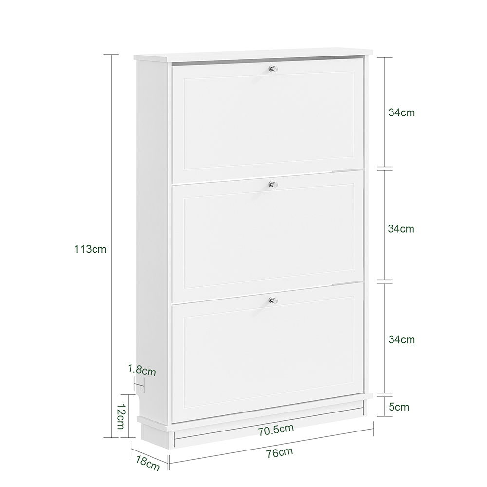 Image of Shoe Rack Cabinet Narrow White Wood 18cm Deep Large Capacity For Shoes Up To Eu 47, 9 Pairs Hallway Entrance Area Small Apartment Space-saving Modern 76x18x113cm Sobuy Fsr215-w