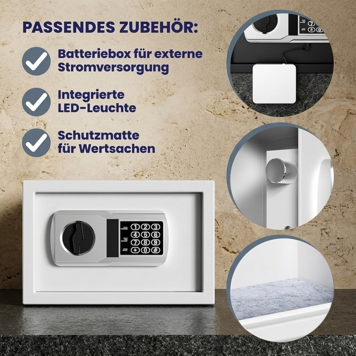 TEMU Cassaforte di 31X20X20 cm con serratura in acciaio, porta in acciaio, lucchetto digitale, luce LED, chiave di emergenza, scatola per batterie