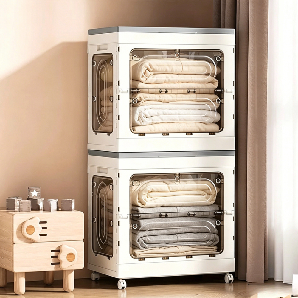 TEMU Large Capacity Rolling Storage Box With Wheels Access Collapsible Storage Bin Foldable Blankets, Clothes Container Durable Plastic Closet