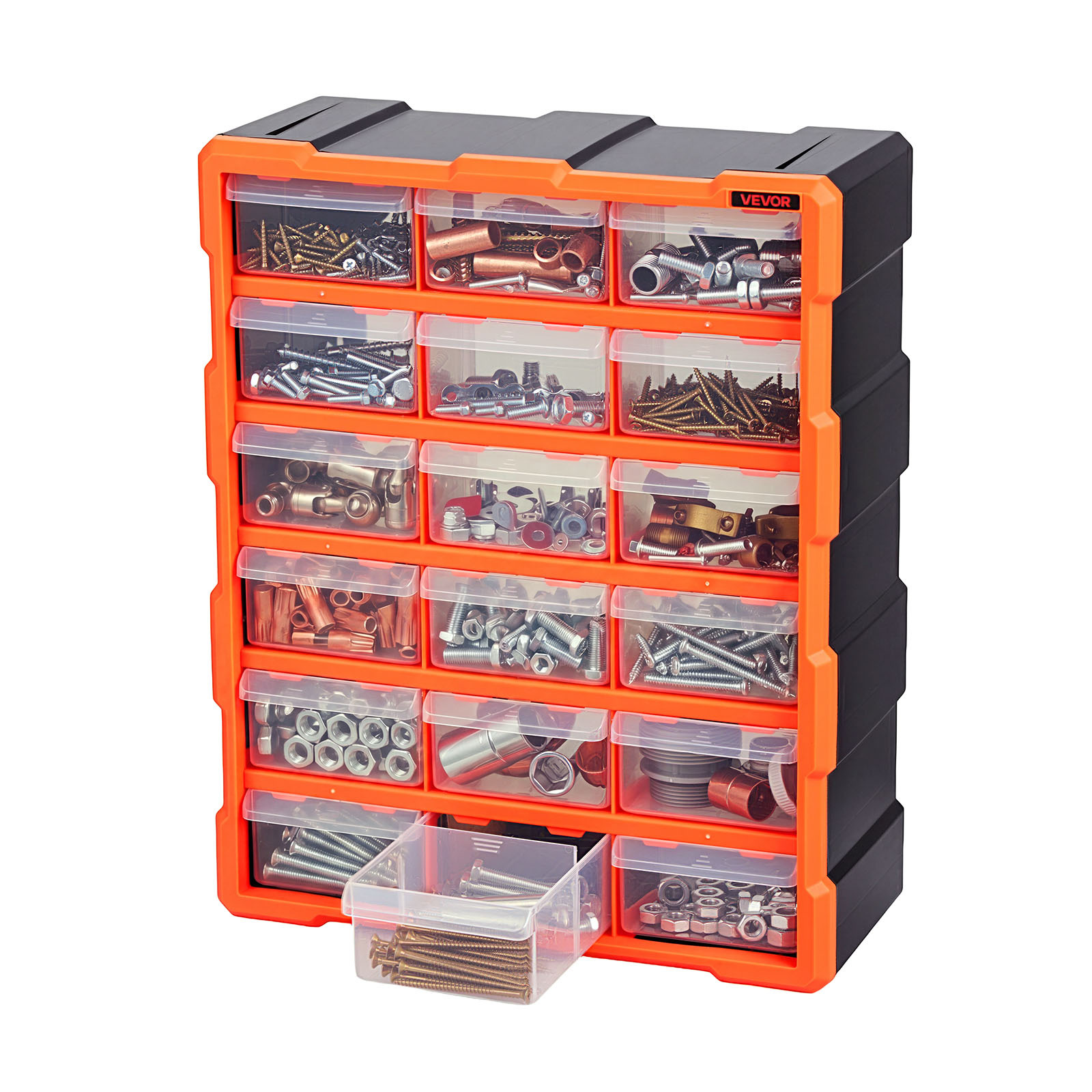 Image of Vevor 18-drawer Storage Organizer, Plastic, Drawer Storage Cabinet For Garage Organization, Stackable Small Parts Organizer, Wall-mounted Toolbox, For Hardware, Beads, Screws, Crafts, Building Bricks