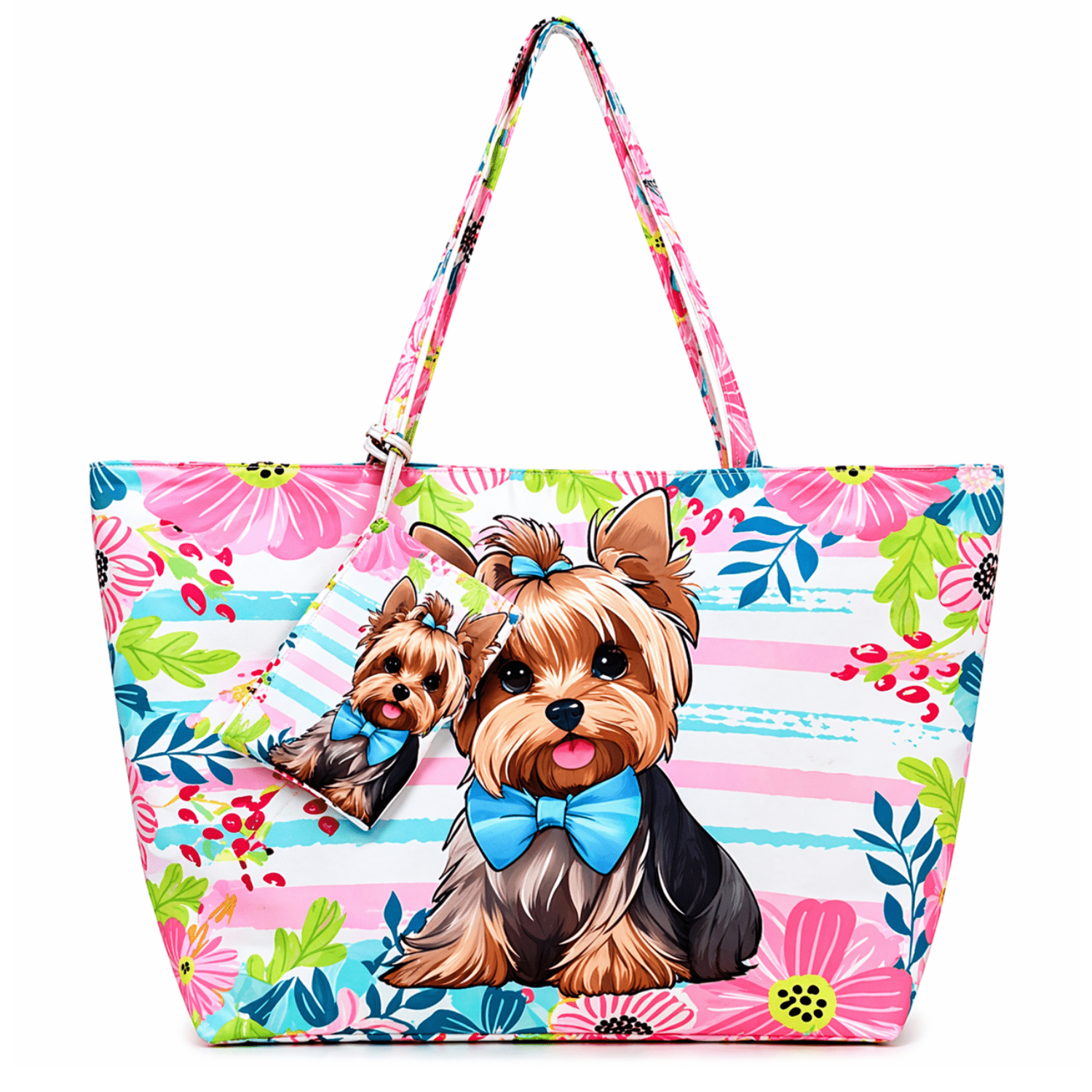 TEMU Bolso Tote con estampado de perritos , bolso de playa de gran capacidad para mujer, ideal para playa, piscina, viajes y uso diario