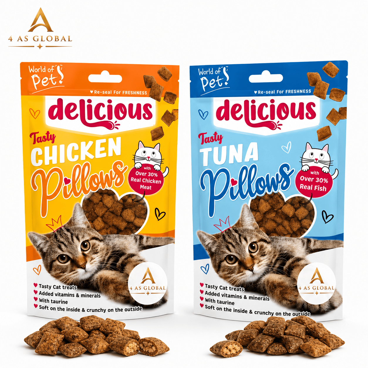 TEMU 2-pack Cat Treats Pillow Bites – Tuna & Chicken Flavor Crunchy Outside Soft Inside Snack