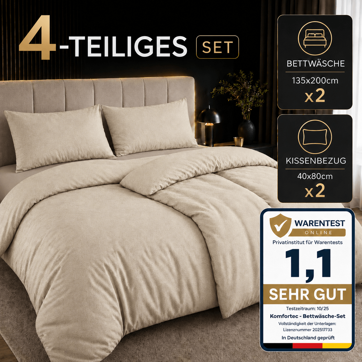 4pcs Bed Linen Set 135×200 Cm - Super Soft Microfiber, Breathable & Wrinkle-free, Bed Linen
