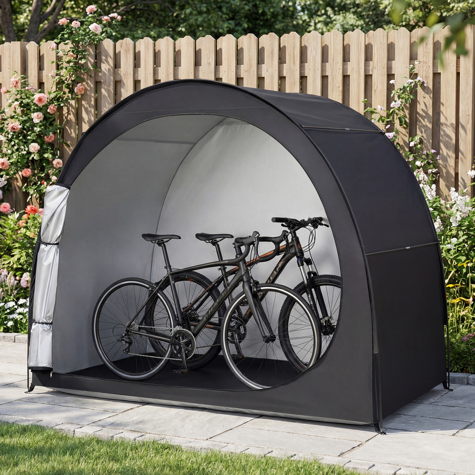 Image of Bike Storage Tent, Portable Bicycle Shed W/ Pu Coated Oxford Fabric, Floor Mat, Zippered Door, Bicycle Protection Cover Shelter For Motorcycles, Garden Tools, Lawn Mowers