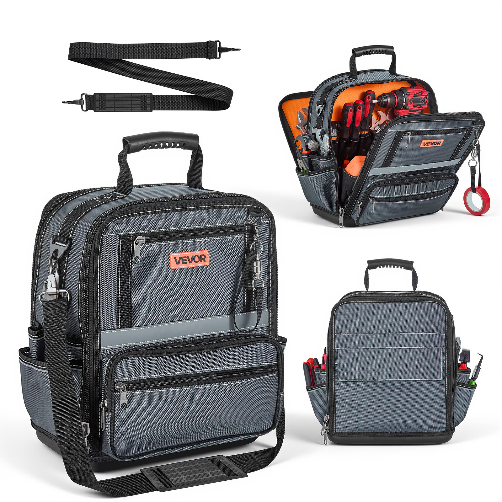 TEMU Borsa per attrezzi VEVOR, 13,2 pollici, organizzatore portautensili portatile grande da 34 tasche, cassetta degli attrezzi da trasporto con base