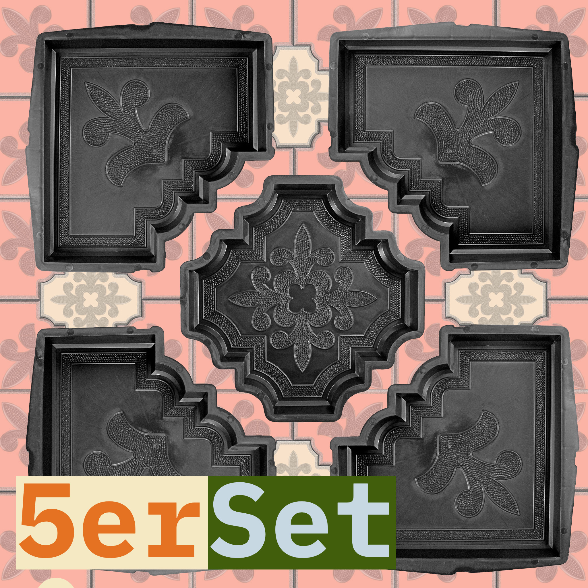 Image of Lily" Concrete Molds For Paving Stones, Molds, Paver Molds For Terrace Stones, Concrete Sidewalk Slabs, 2-piece Set, 5-piece Set