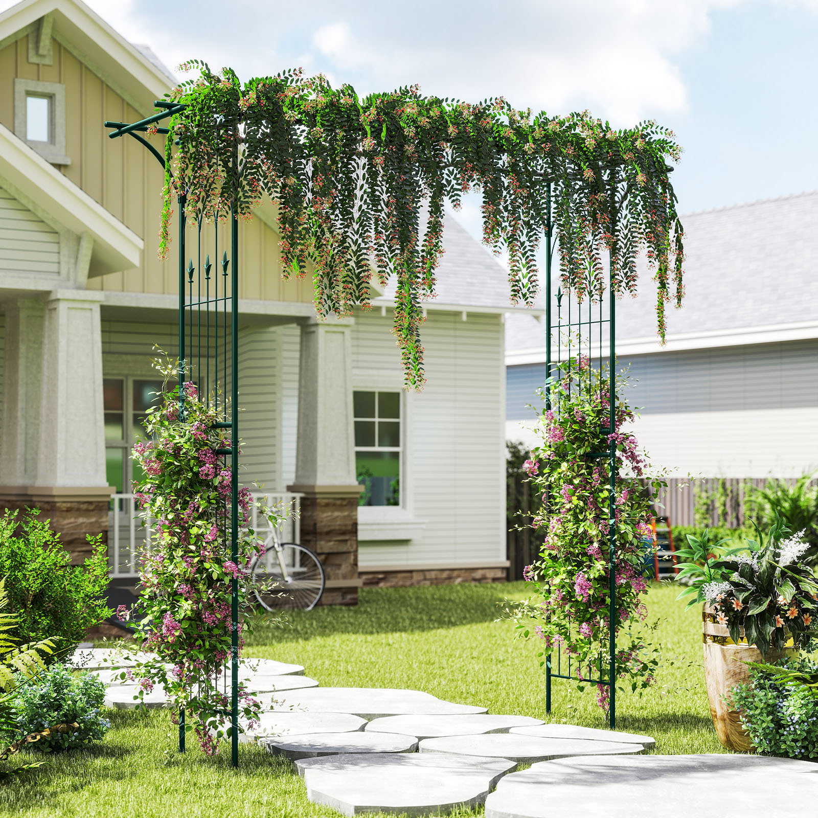 Image of 205cm Garden , Metal Archway For Climbing Plants, Decorative Lawn , Outdoor Heavy-duty Arch Trellis For Wedding Ceramony, Party, Backyard