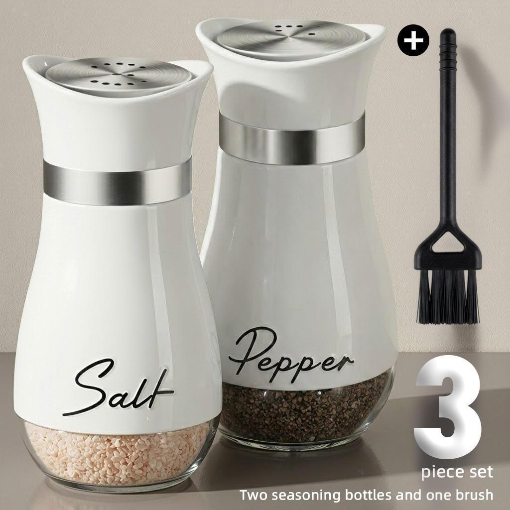 TEMU 3-piece Set (2 Seasoning Bottles + 1 Cleaning Brush) Salt And Pepper Shaker Set, 4oz (. 113.4g) Salt And Pepper Shakers, With Stainless Steel
