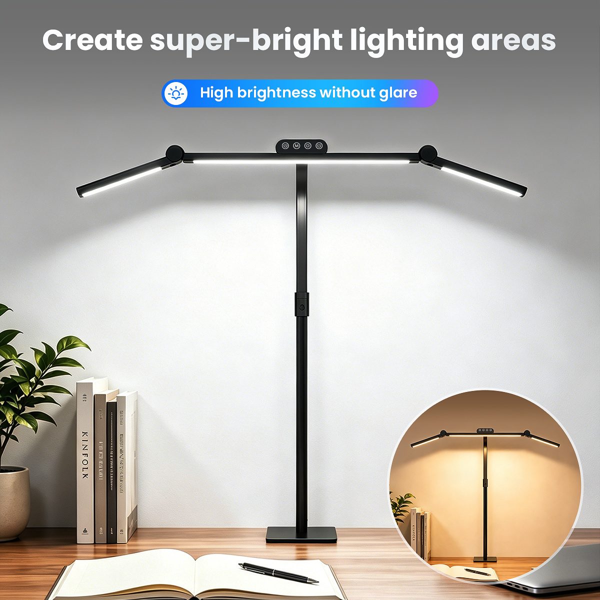3-head Led Reading Desk Lamp With Base, 360° Adjustable Neck, 3000k-6500k, Temperatures And 5 Brightness , Rotating Timer Table Lamp For Home Office Working