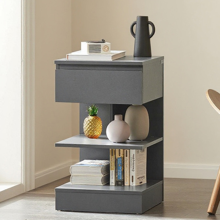 Image of 1pc Nightstand Bedside Table Storage Cabinet With 1 Drawer 2 Open Shelves Storage Space For Bedroom Living Room Student Room Grey 39x39x65cm Sobuy Gcu60-ih