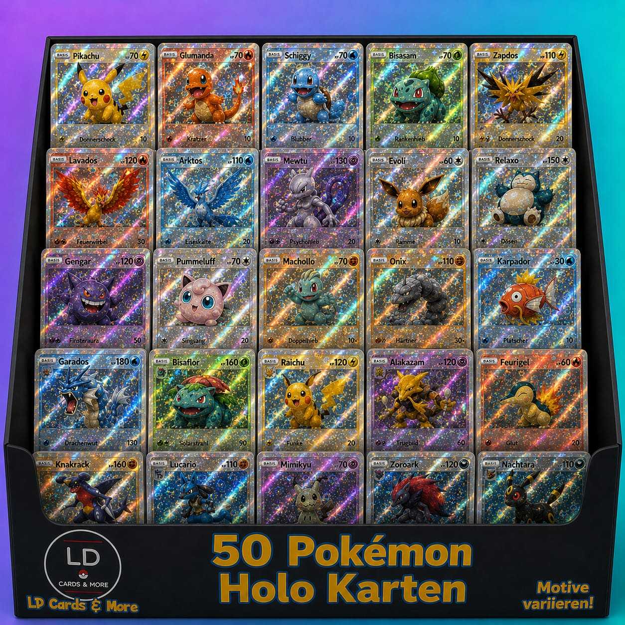 Image of 50 Pokémon Stock Mega Collector Cards Set, Glittering Premium Cards For Trading Card Game, Large Surprise Collector Pack, Perfect Gift