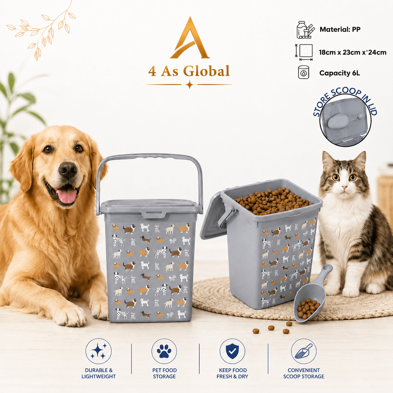 TEMU Pet Treat And Food Storage Container 6l Large Capacity Dry Food Box With Lid For Treats Kitchen Organisation Home Use.