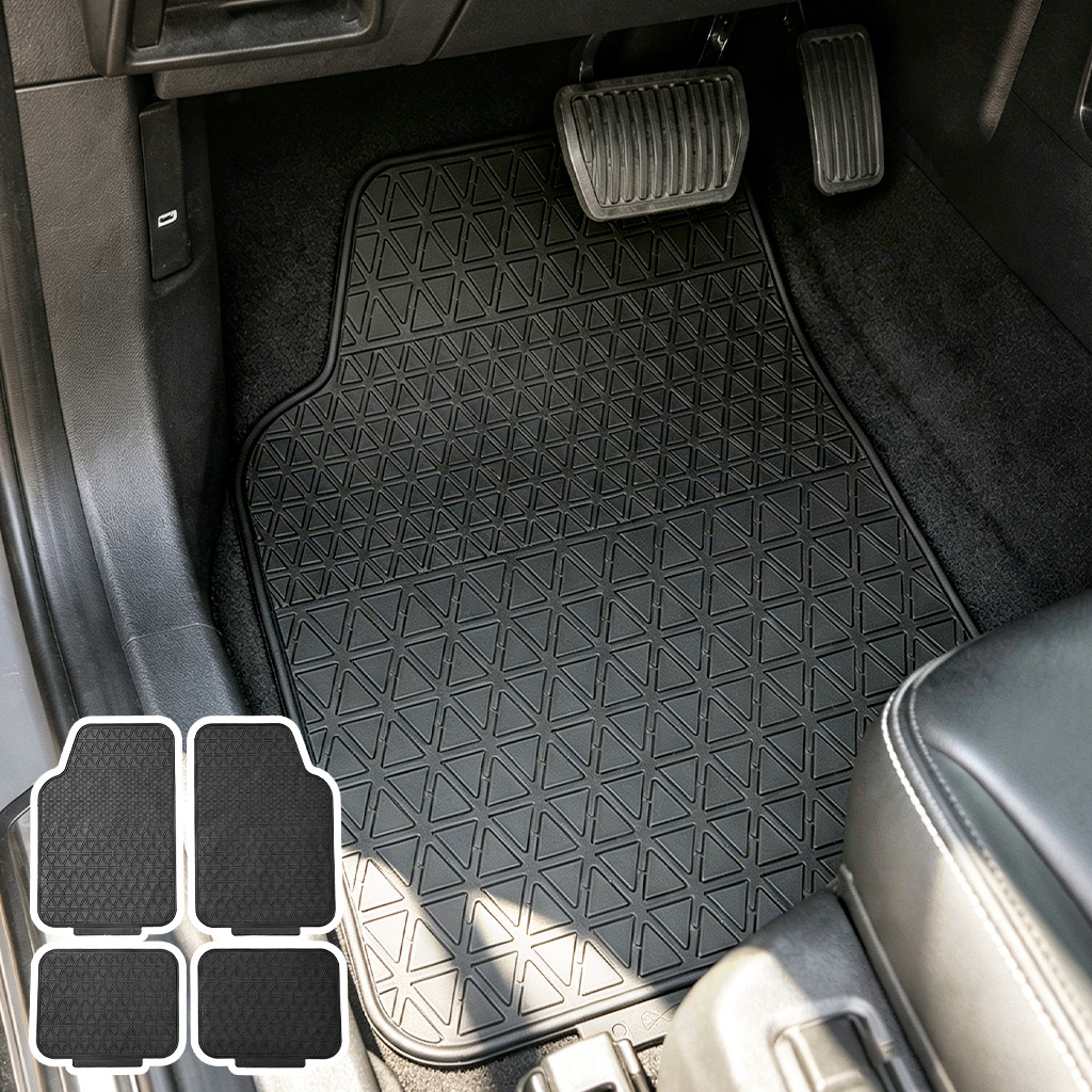 Image of 4pcs Universal Car Floor Mats – Keep Interior Tidy, Non-slip Rubber, Waterproof & Easy Clean For Small Cars, Front + Rear Coverage