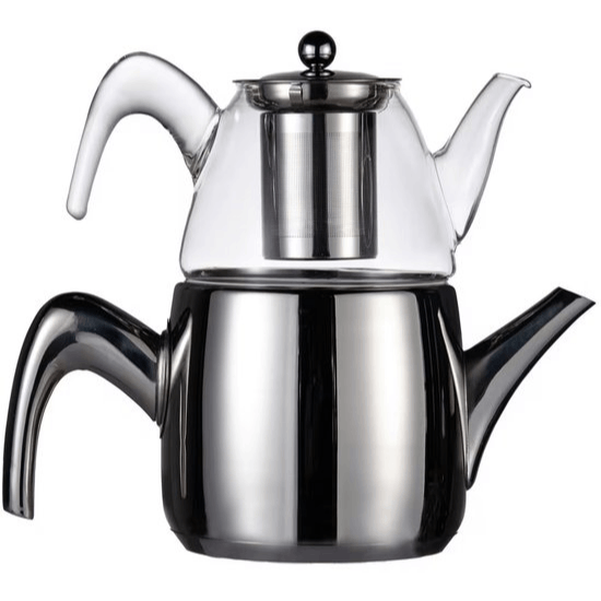 Image of 's Schäfer Teapot Set – Rvs & Glass Teapot – 1.5l + 0.9l – Induction Compatible – With Stainless Steel Filter – Dishwasher Safe – Silver Color