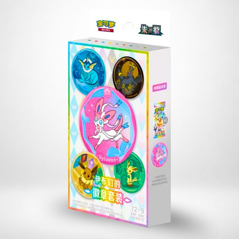 TEMU & Violet Set: Eevee-Abzeichen-Set 103K – Vereinfachte chinesische Version – 1 Boosterpackung + 1 zufälliges Entwicklungsabzeichen – Versiegelt,