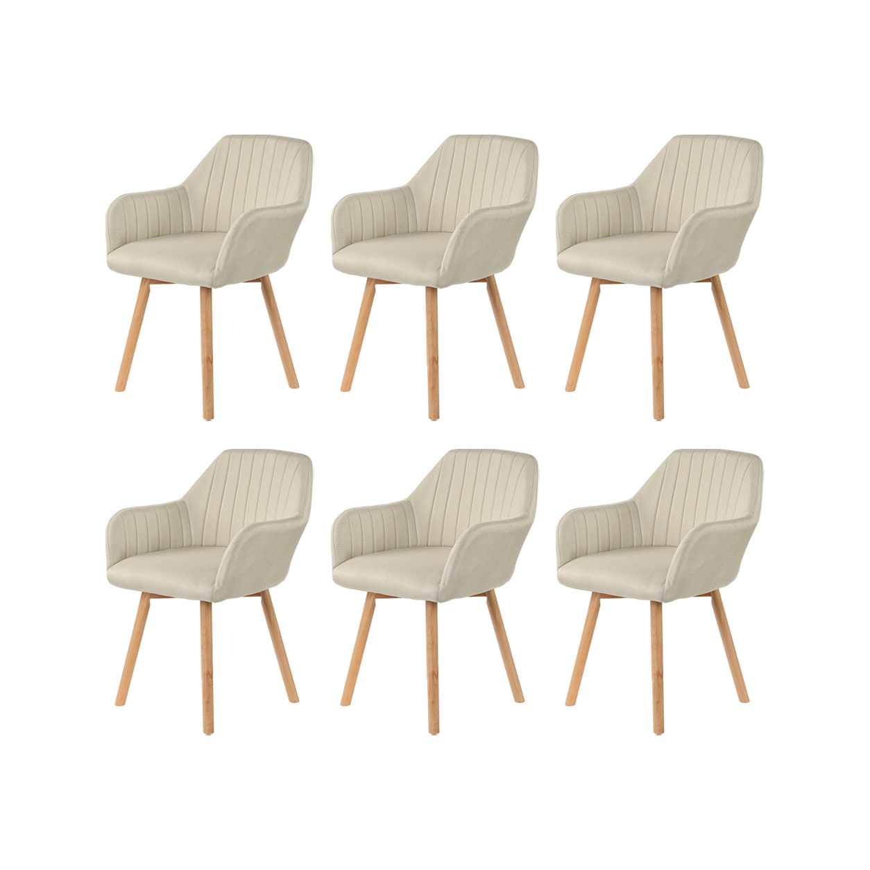 TEMU Dining Chairs With Armrests Set Of 2/4/6 – Linen Fabric – Channel Stitched – Solid Wood Legs – Foam Padded Seat – Ergonomic – 120 Kg Load