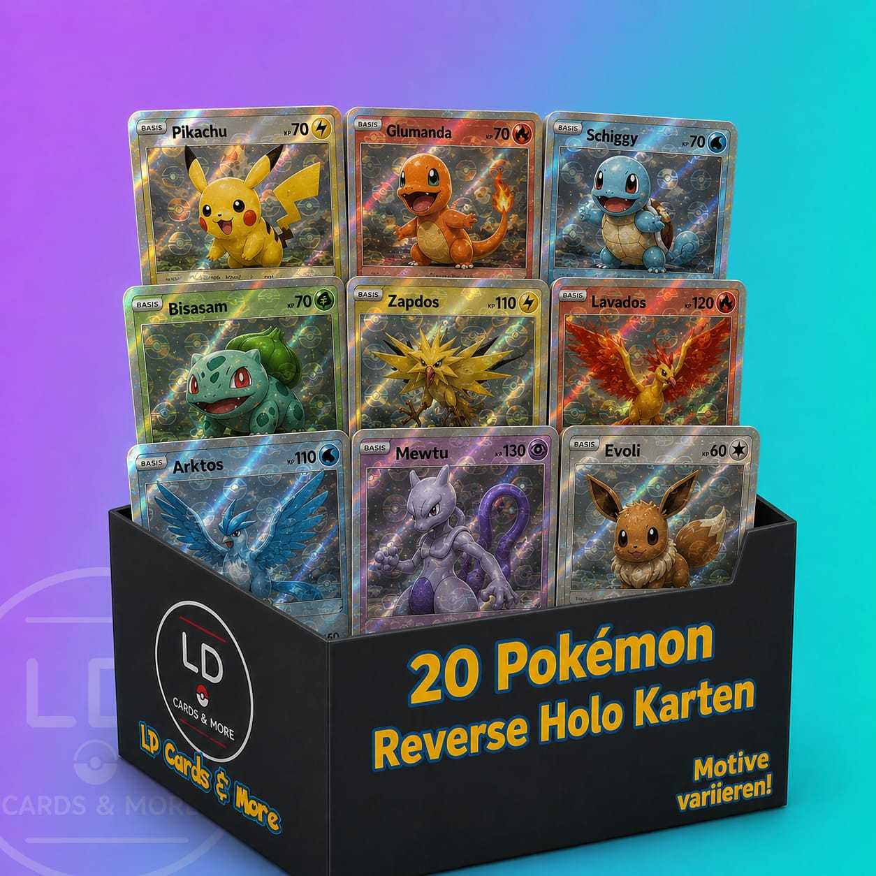 Image of 20-piece Pokémon Reverse Trading Card Set, Premium Mirror-effect Cards For Tcg, Glittering Edition