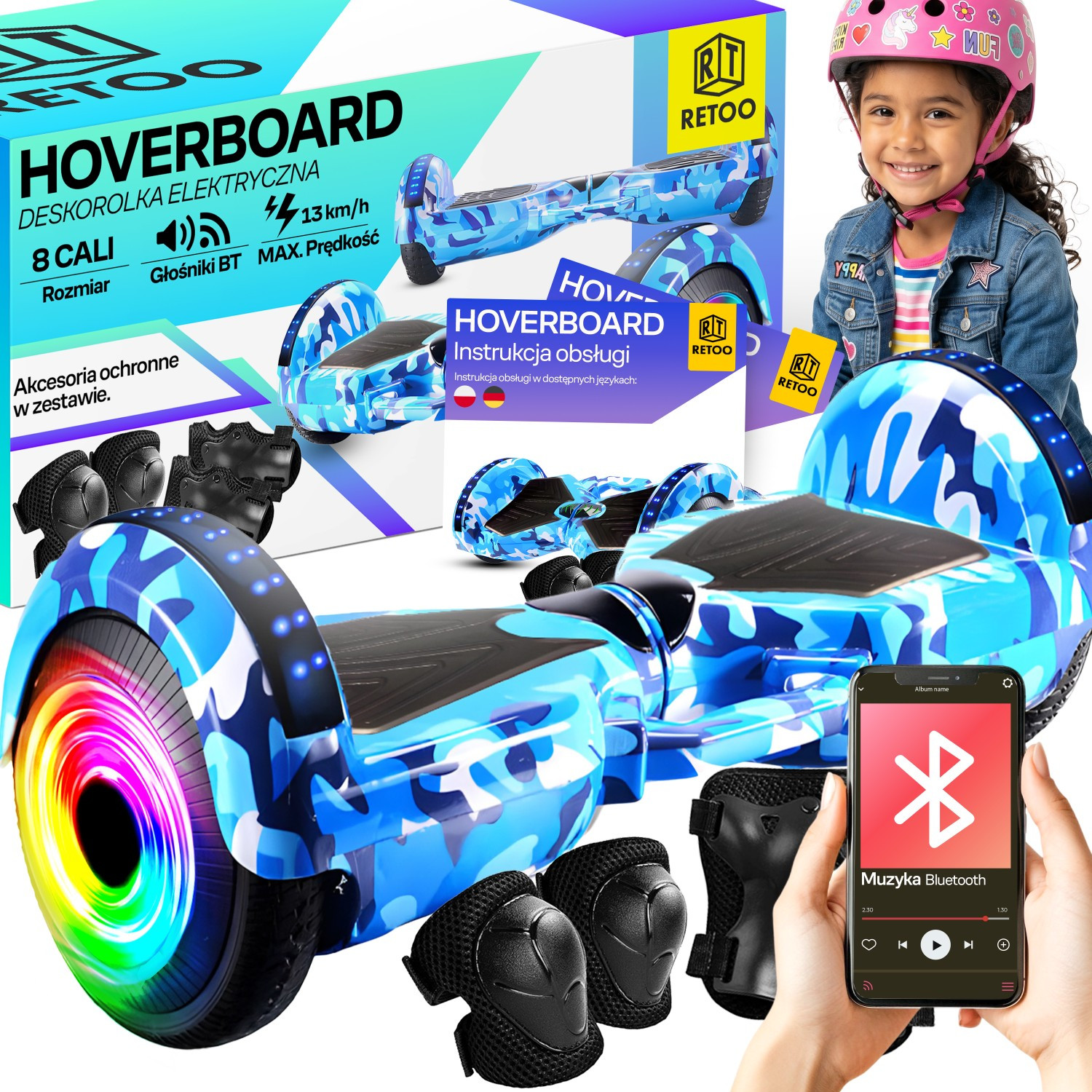 Electric Hoverboard Balance Board With Bluetooth Speaker Led 500w 6.5 Inch With Protective Gear