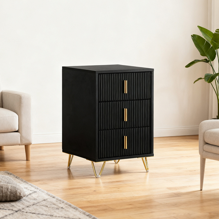 Image of 1pc Of Nightstand Bedside Table Bedroom Furniture With 3 Drawers Storage Cabinet Night Console Dresser For Bedroom Living Room Apartment Adults Black 40x40x63cm Sobuy Fbt115-l-sch