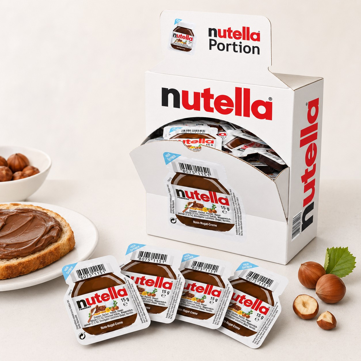 Ferrero Nutella Portion Packs 40 X 15 G - Nut Nougat Cream Bread Spread For Breakfast, Buffet, And On-the-go