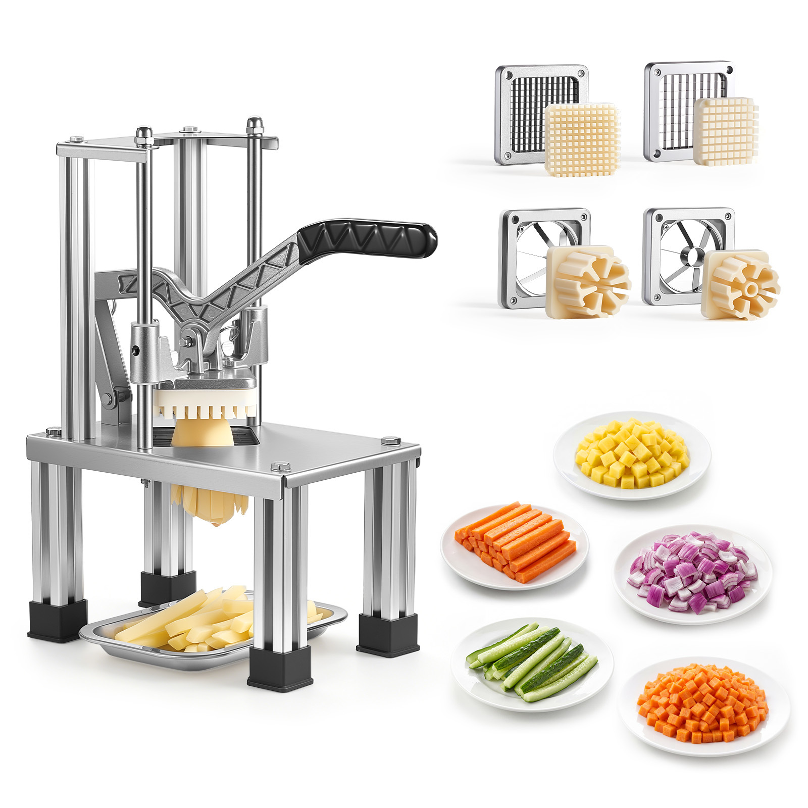 Image of Vevor French Fry Cutter, Commercial Vegetable Chopper With (1/4", 3/8", 6-wedge & Corer), Stainless Steel Potato Slicer For Fries, Onion, Carrots, Lemon – Home & Restaurant Use