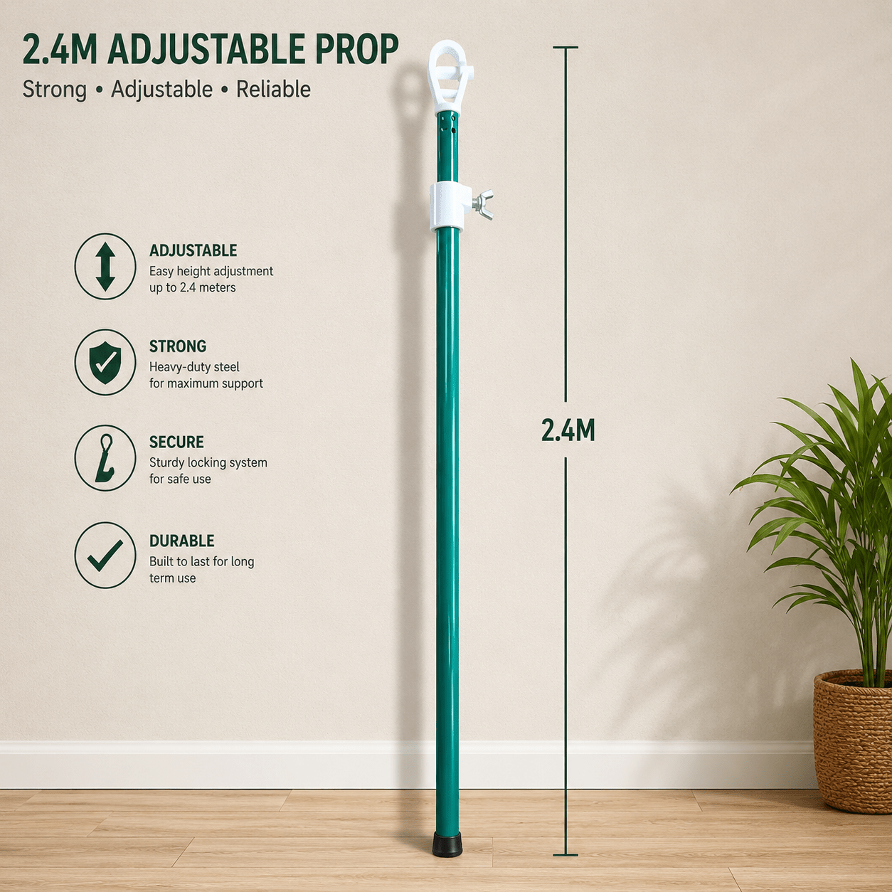 TEMU 2.4m Telescopic Washing Line Prop Pole Pack Of 1 Heavy Duty Clothesline Support Poles Adjustable Galvanised Laundry Airer Pole Outdoor Garden