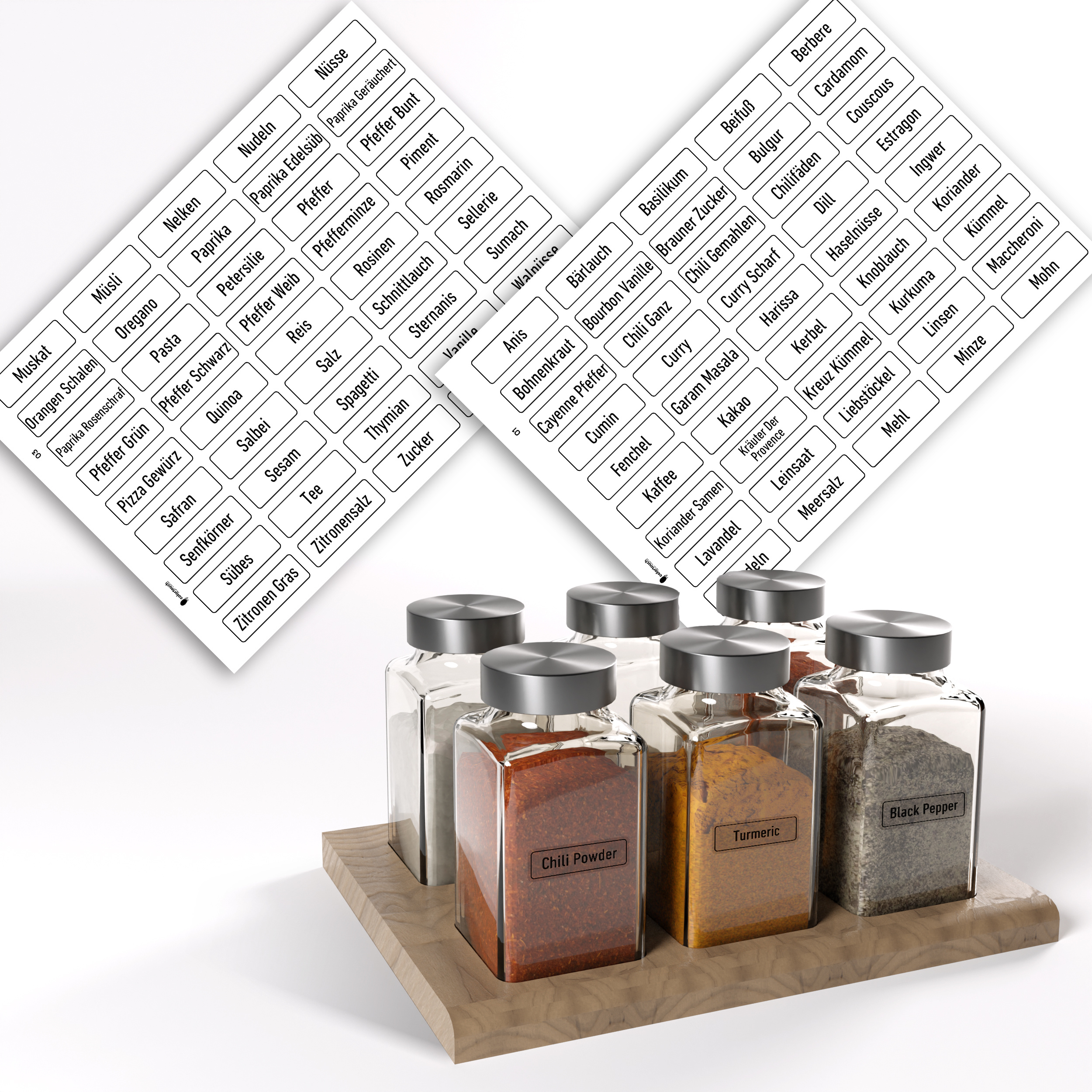 Image of Colortouch Self-adhesive Spice Labels - Stickers - 90 Piece Stock Labels (german) - Spice Jar Labels - Spice Stickers - Waterproof Kitchen Labels - Transparent Black