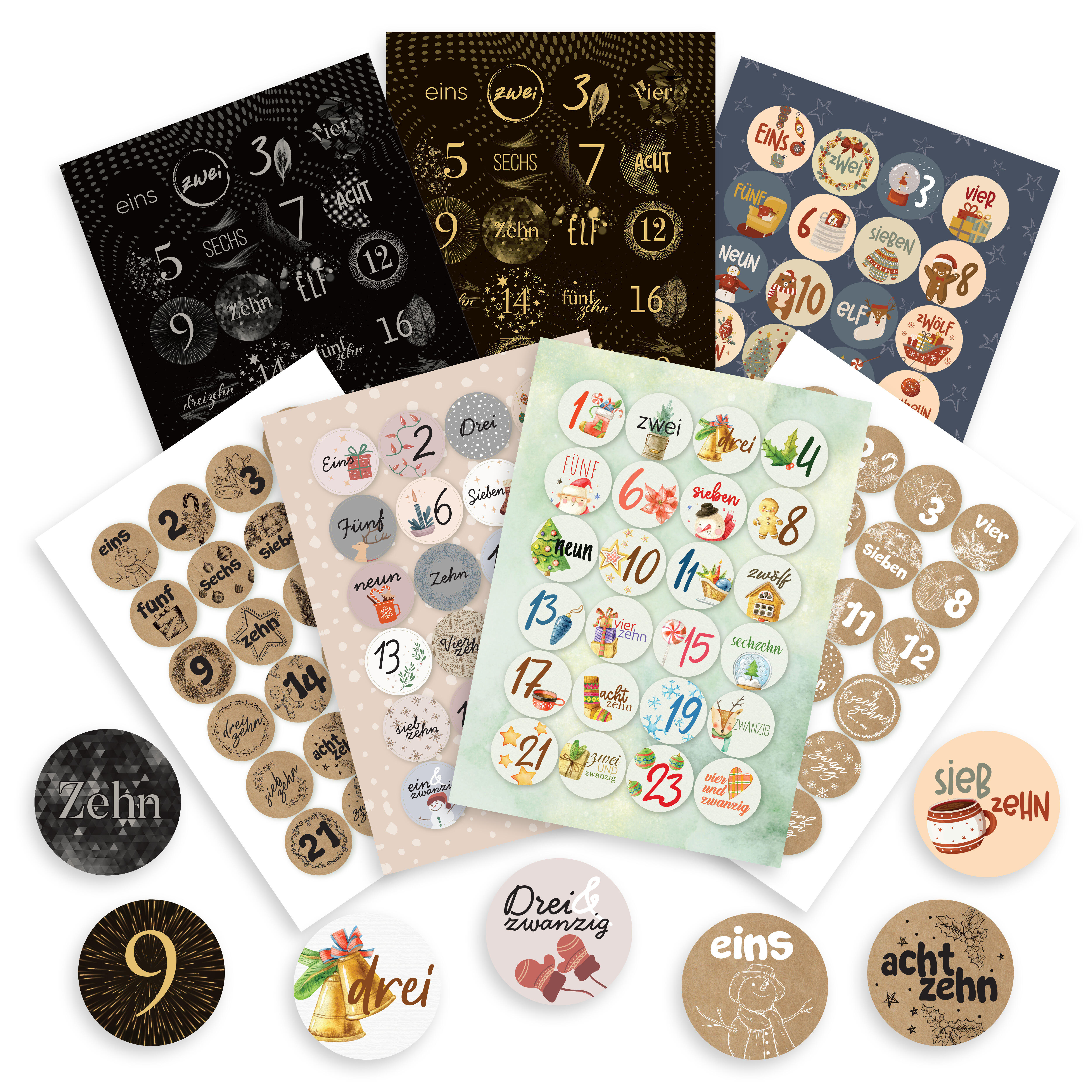 Image of Colortouch Advent Calendar Number Stickers (1-24), Self-adhesive Advent Calendar Number Labels, 168-piece Stickers For Diy Calendars For Christmas, Round Number Stickers