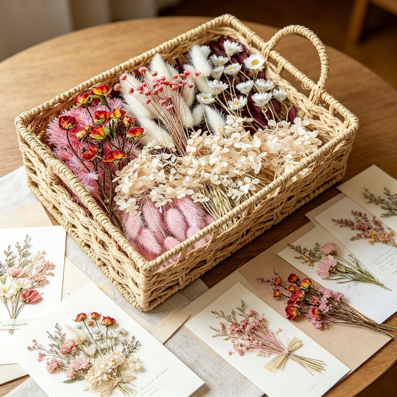 120pcs Of Pink Mini Dried Flower Diy Set With 9 Varieties For Wreaths, Vases & Decoration Projects