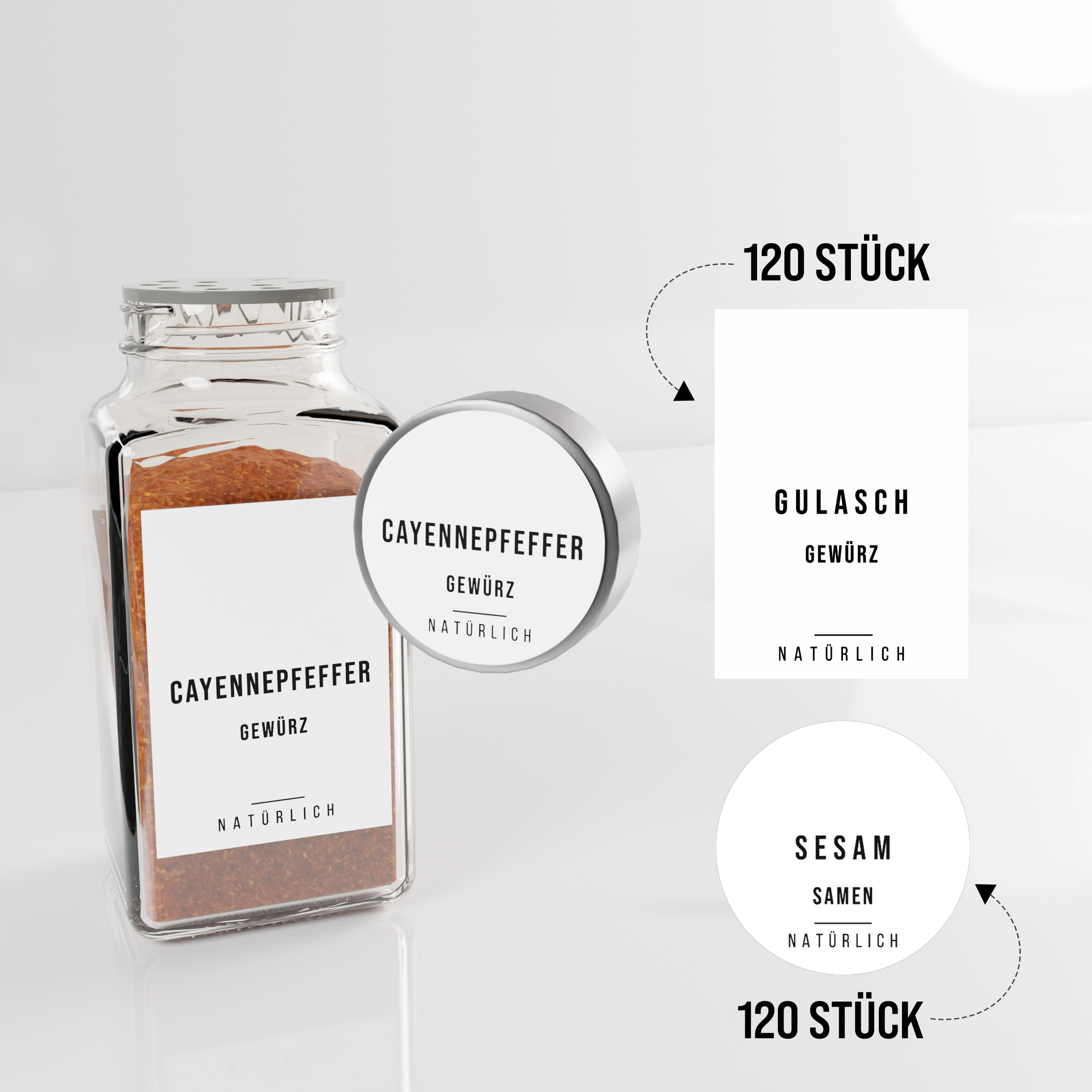 Colortouch Spice Labels Self-adhesive - 240pcs Stickers Spice Labels (round And Angular) - Stock Labels - Spice Jar Labels - Spice Stickers - Water-resistant - Minimalist - White