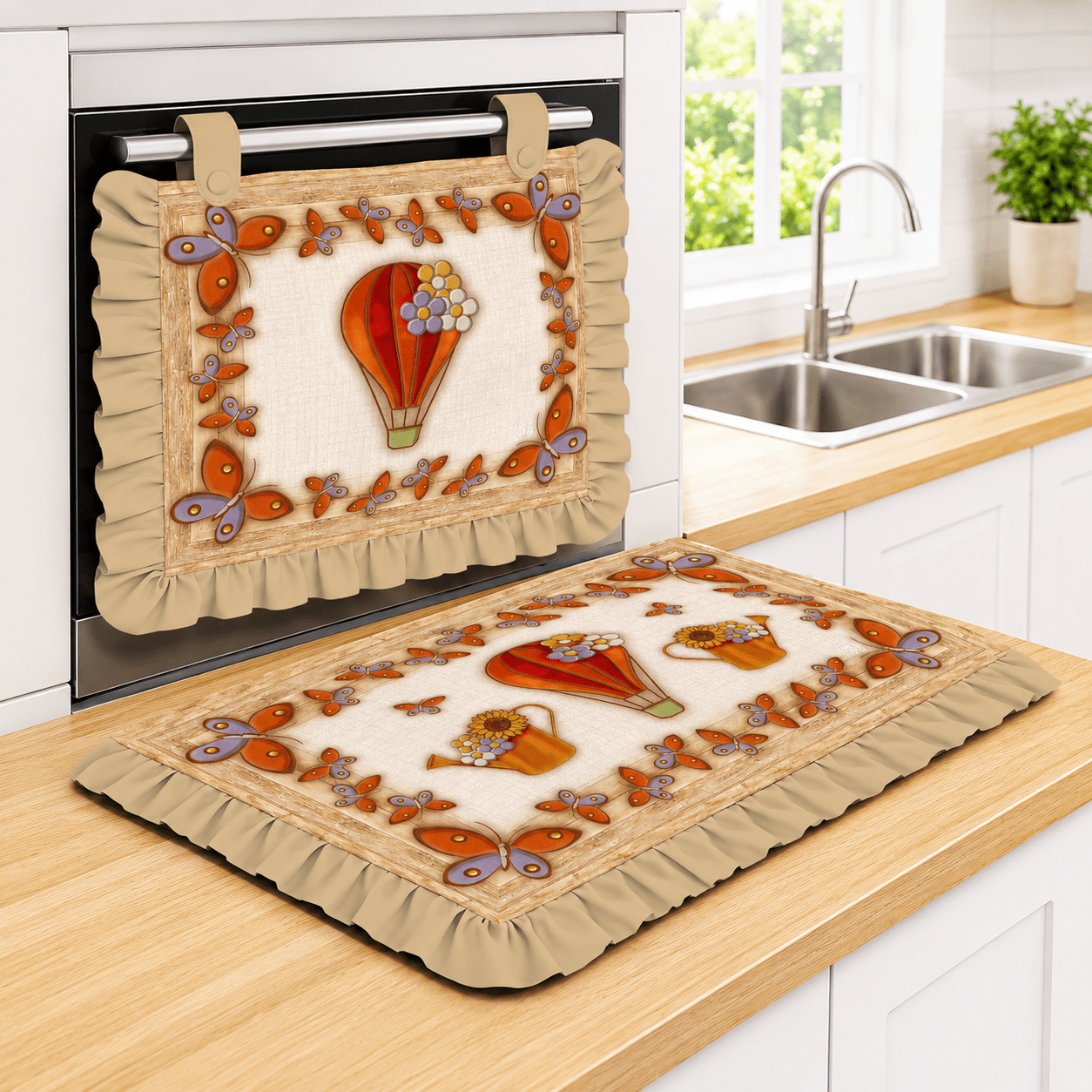 TEMU Set 2 pezzi Cucina Decorativo Copriforno e Coprifornello Linea | Stampa Elegante | Arredo Cucina Lavabile