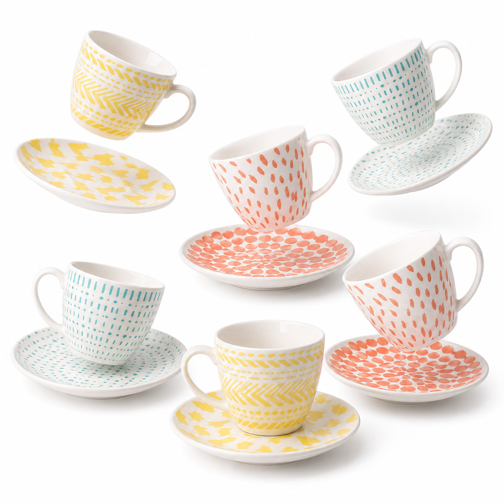 TEMU Confezione 6 Tazze Tazzine da Caff癡 con Capacit� 80ml 11x6 cm