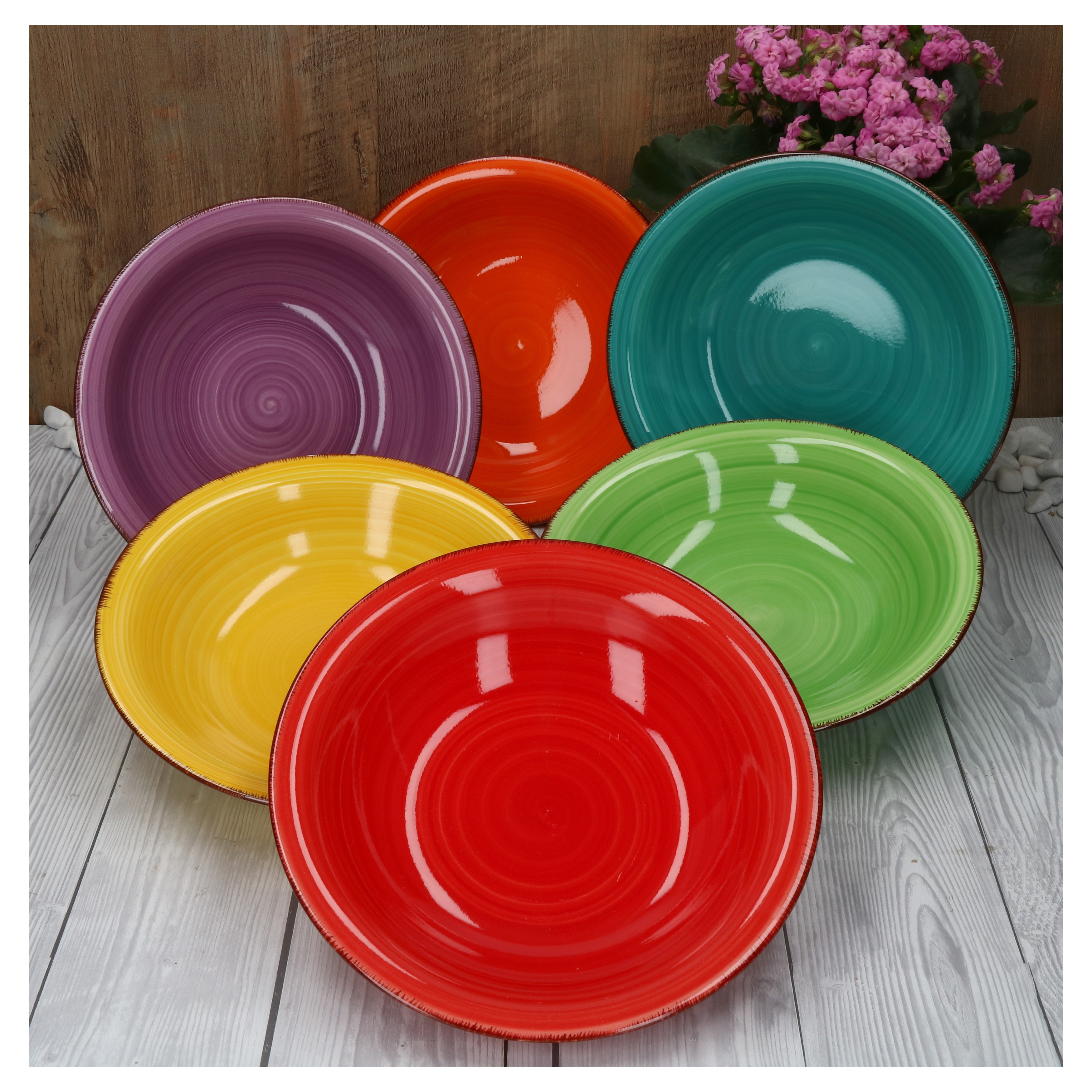 6pcs Soup Plate Set, Colorful, Deep Plates, 750ml Serving Plate, Table Salad, Stoneware, Oven-safe