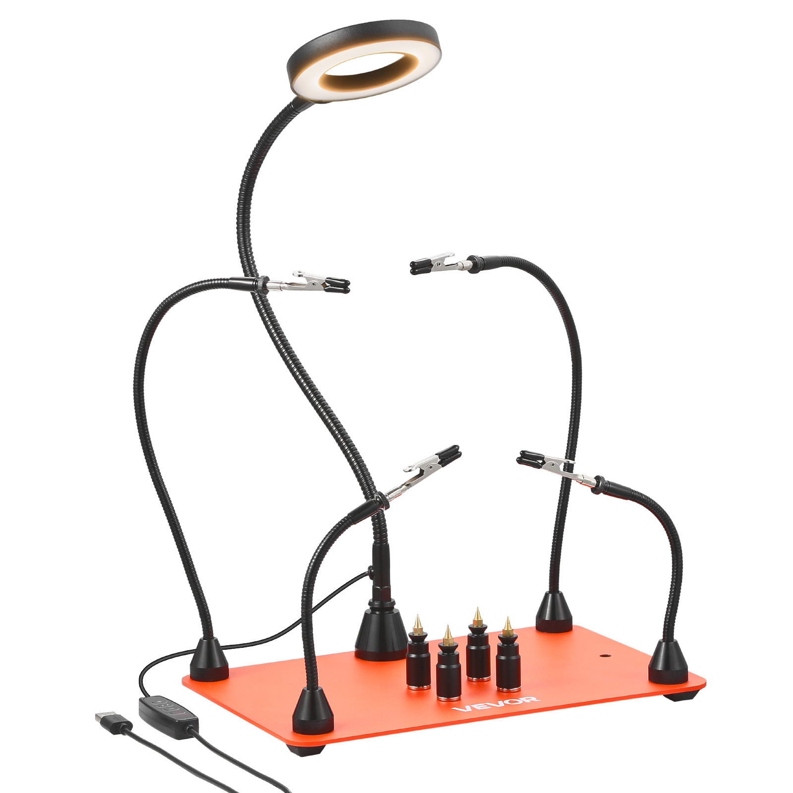 Image of Vevor Magnetic Soldering Station, 4 Flexible Third Hand Soldering Tool, With 3x Led Magnifying Lamp, 4 Pcb Pillar Holder & Heavy-duty Base, Electronic Repair Craft Hobby Diy
