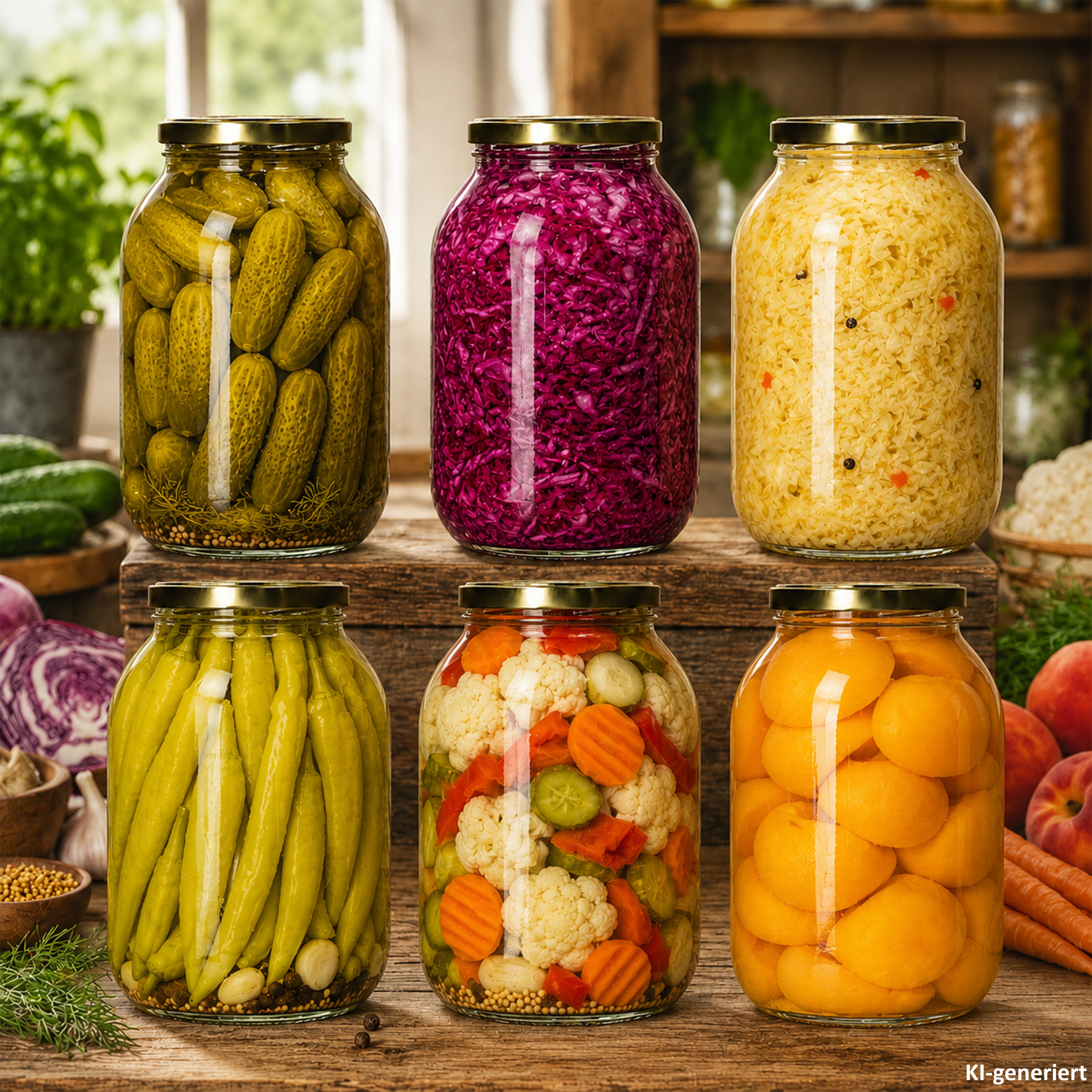 Image of 6pcs Set Of 3l Canning Jars With Lids To 100 In Golden & Recipe Book Transparent Glass Canning Jars For Preserving, Canning, Fermenting