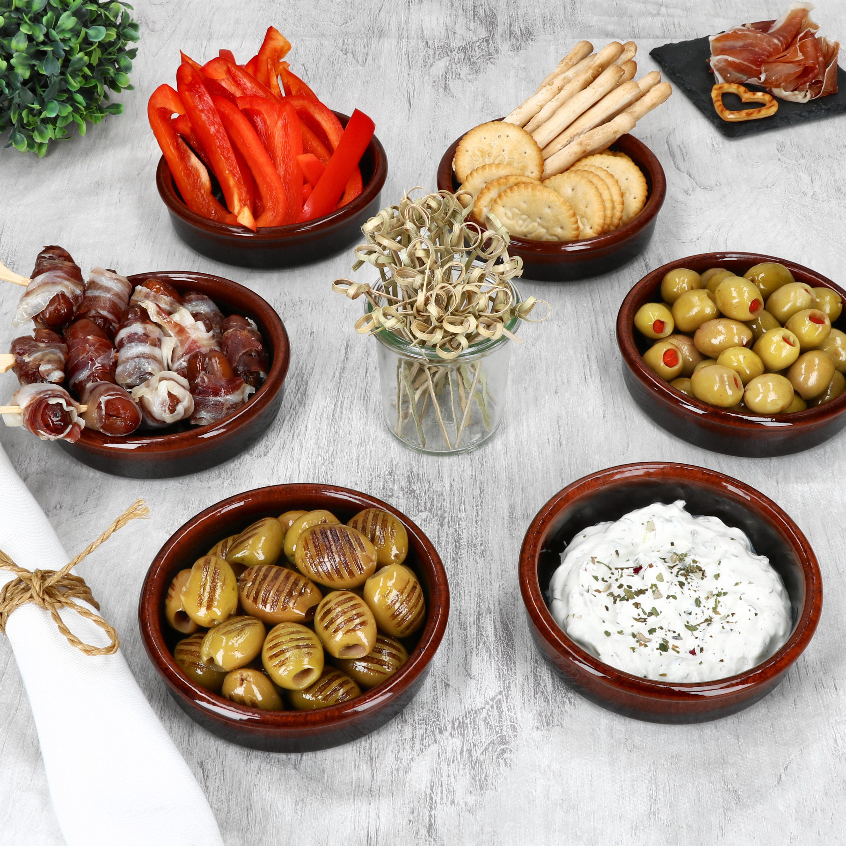 Image of 6x Dark Brown Clay Bowl Ø12cm 200ml Ton-bowl Dark Brown Tapas Antipasti Mediterranean
