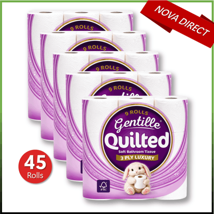 TEMU Toilet Tissue 45 Rolls. Gentille Quilted Bathroom Tissue Luxury 3-ply Toilet Paper Soft, Strong, &