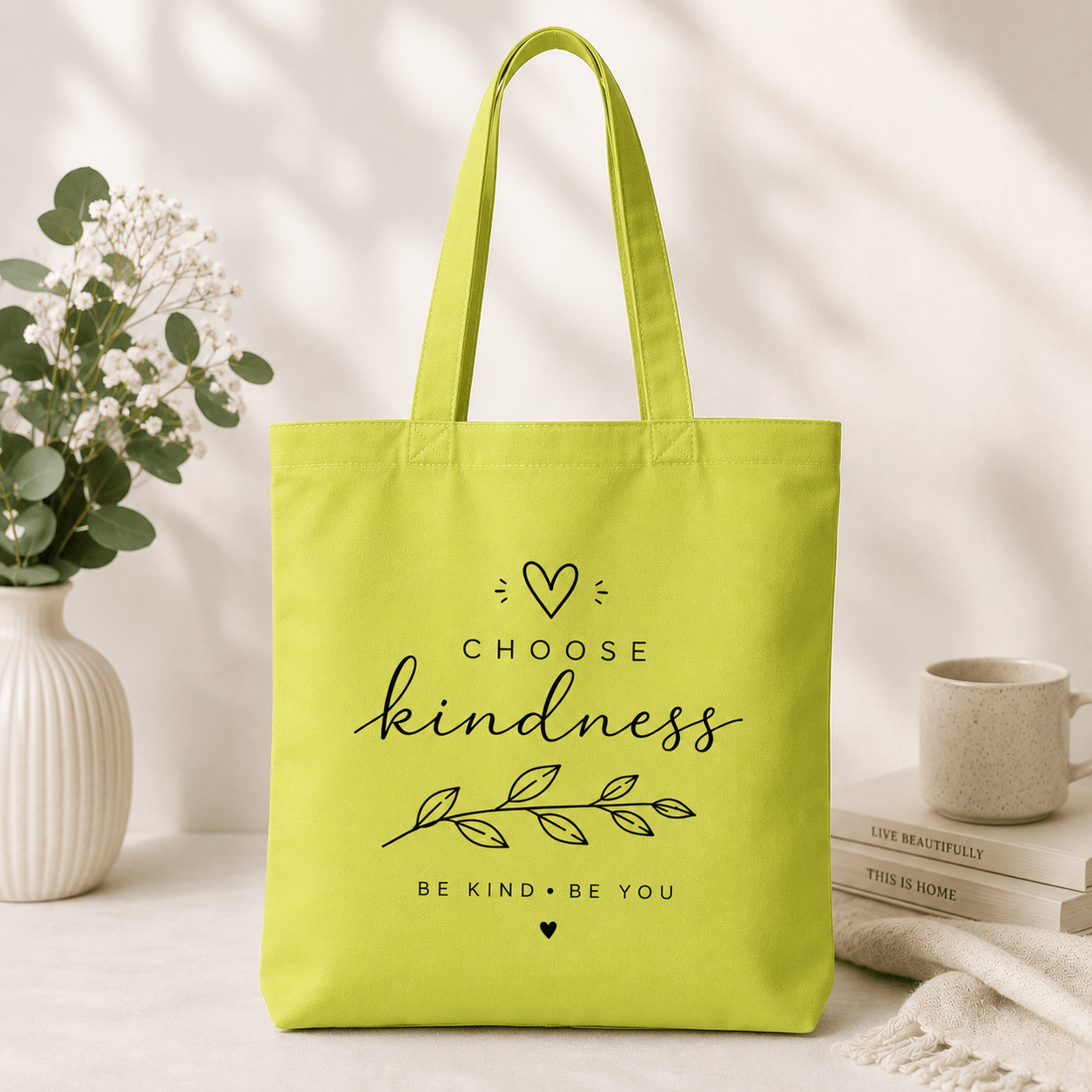 Cotton Canvas Tote Bag with Choose Kindness Print