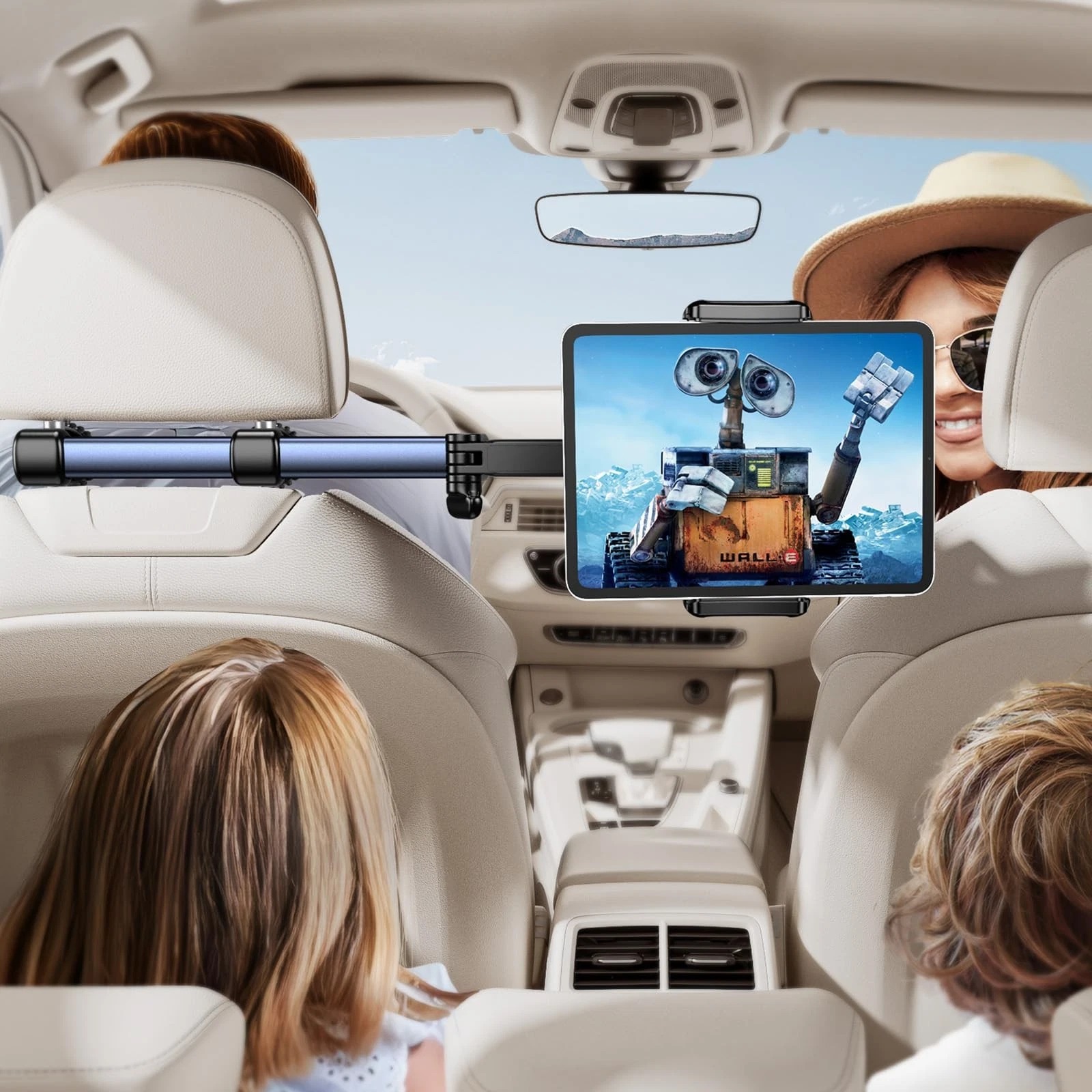 TEMU Headrest Tablet Holder For Car, 18.11 Inch Long Arm 3-in-1 Backseat Mount, Compatible With Ipad & Tablets 4-13 Inch, 360° Rotation, Adjustable